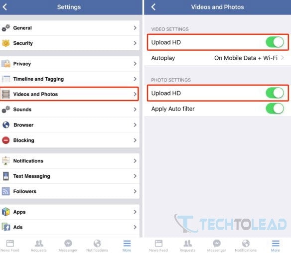 Upload HD Photos and Videos in Facebook - iPhone