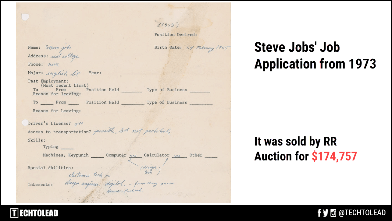 Steve Jobs' Job Application From 1973